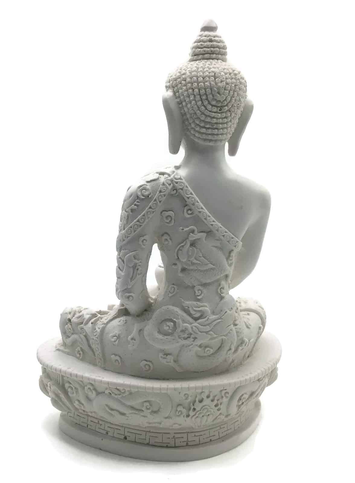 Resin Tibetan Buddha Statue - 8.5 inches (Pure White) - Image 3