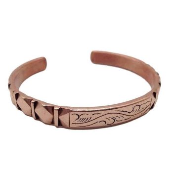Hand Forged Carved Pure Copper Bracelet.