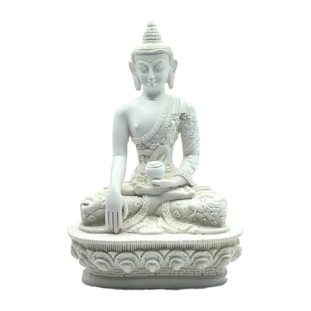 Resin Tibetan Buddha Statue - 8.5 inches (Pure White)