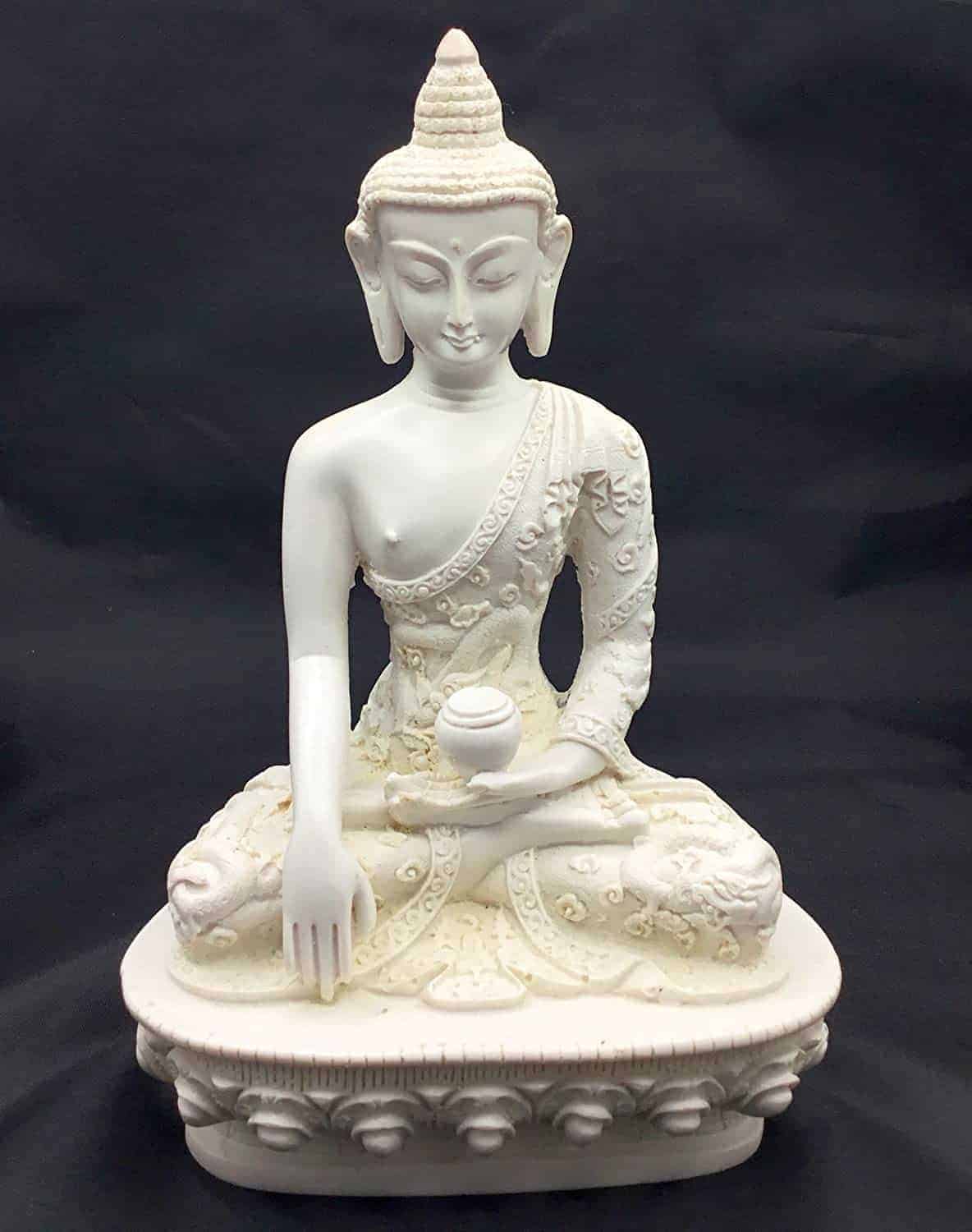 Resin Tibetan Buddha Statue - 8.5 inches (Pure White) - Image 4
