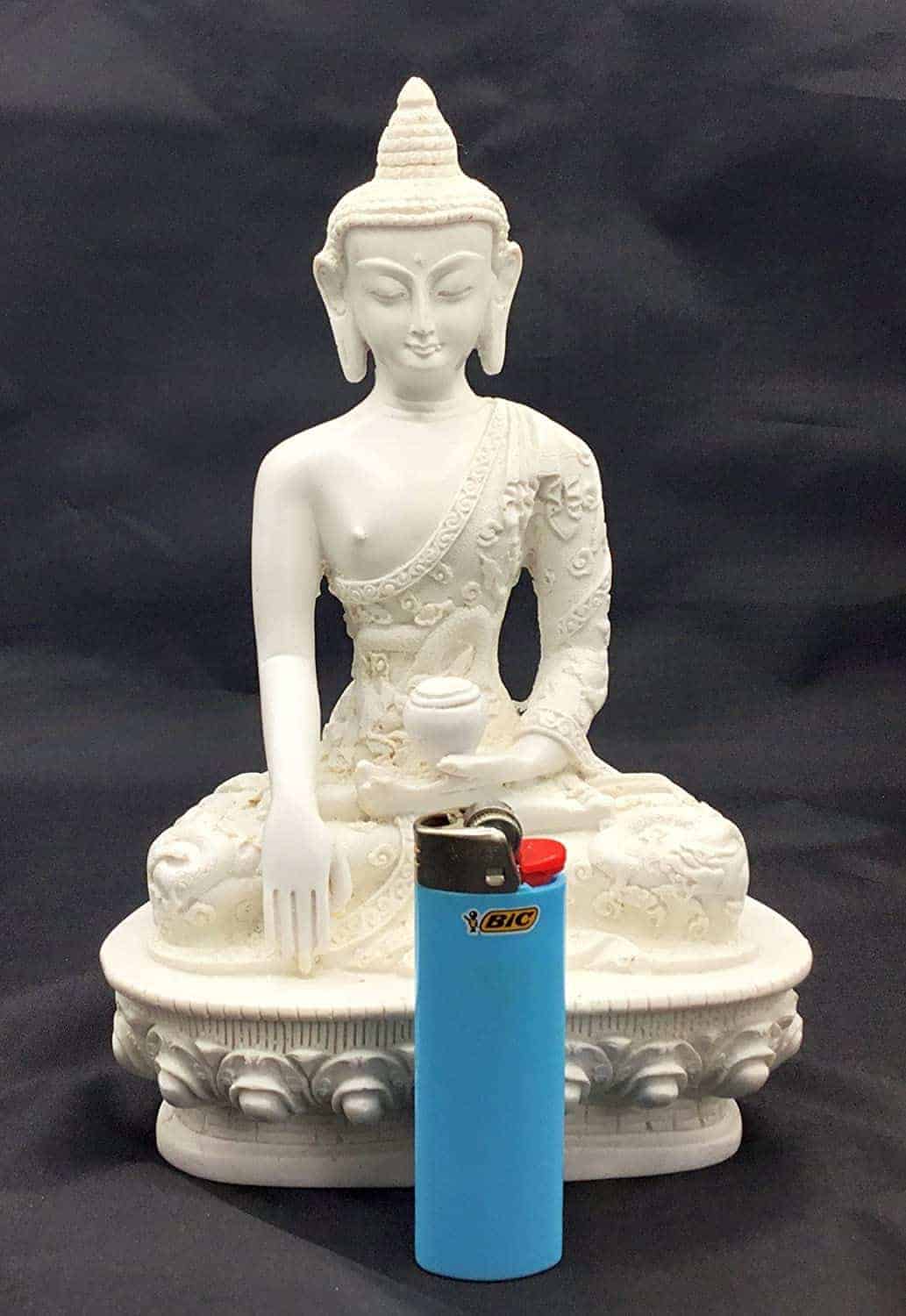 Resin Tibetan Buddha Statue - 8.5 inches (Pure White) - Image 2